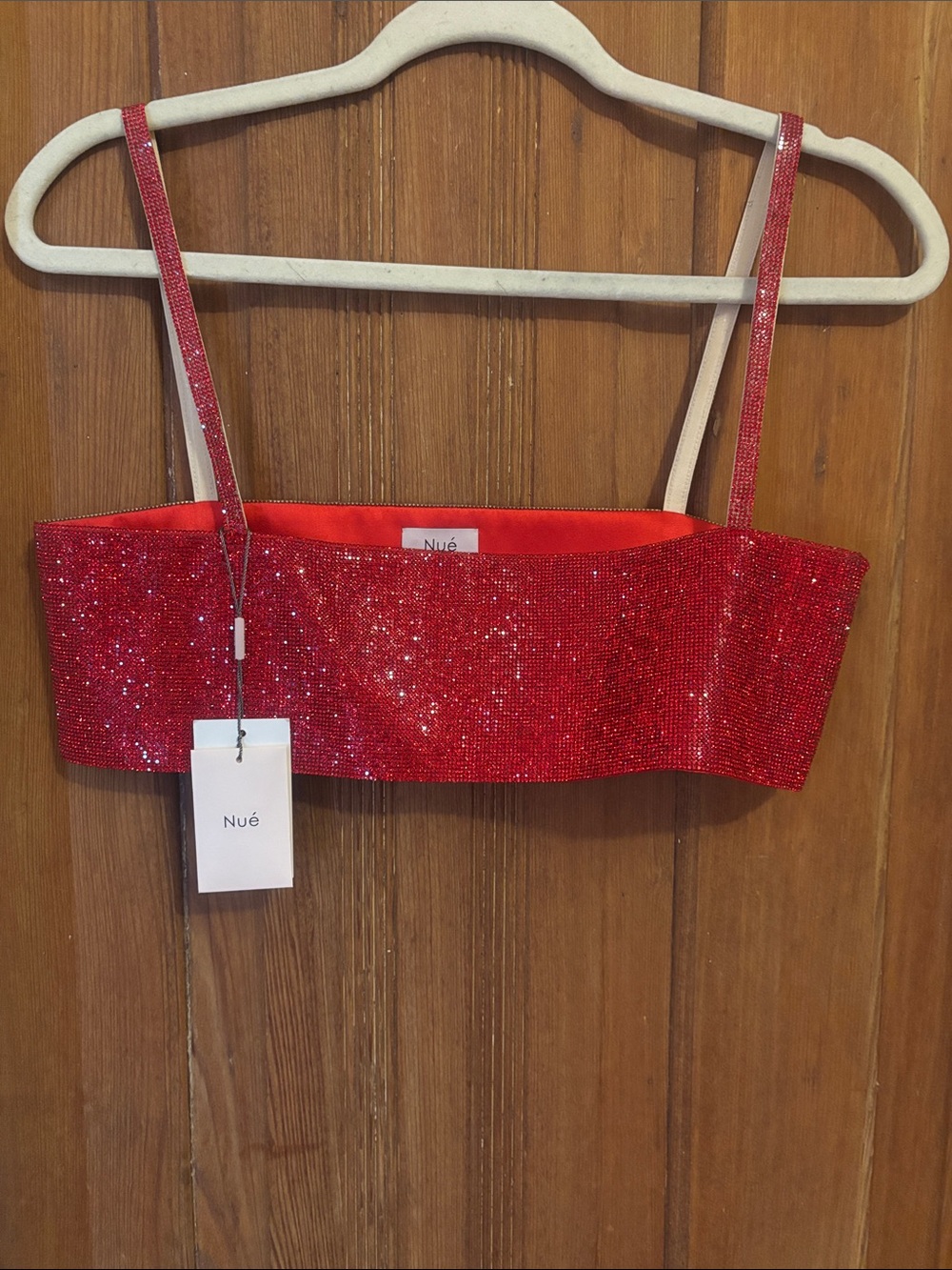 Nué Studio Red Crystal-Embellished Crop Top with Slim Straps